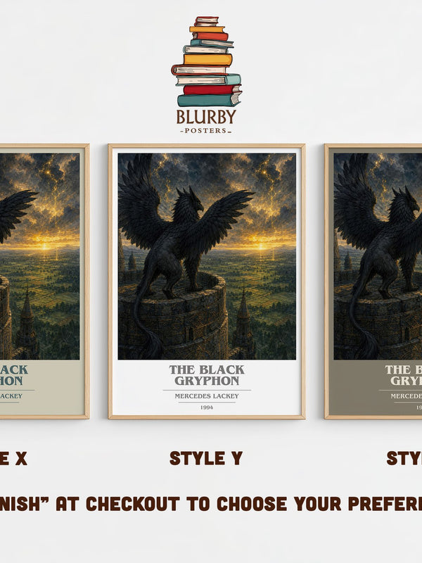 The Black Gryphon book cover print in frame leaning in hallway – fantasy wall art