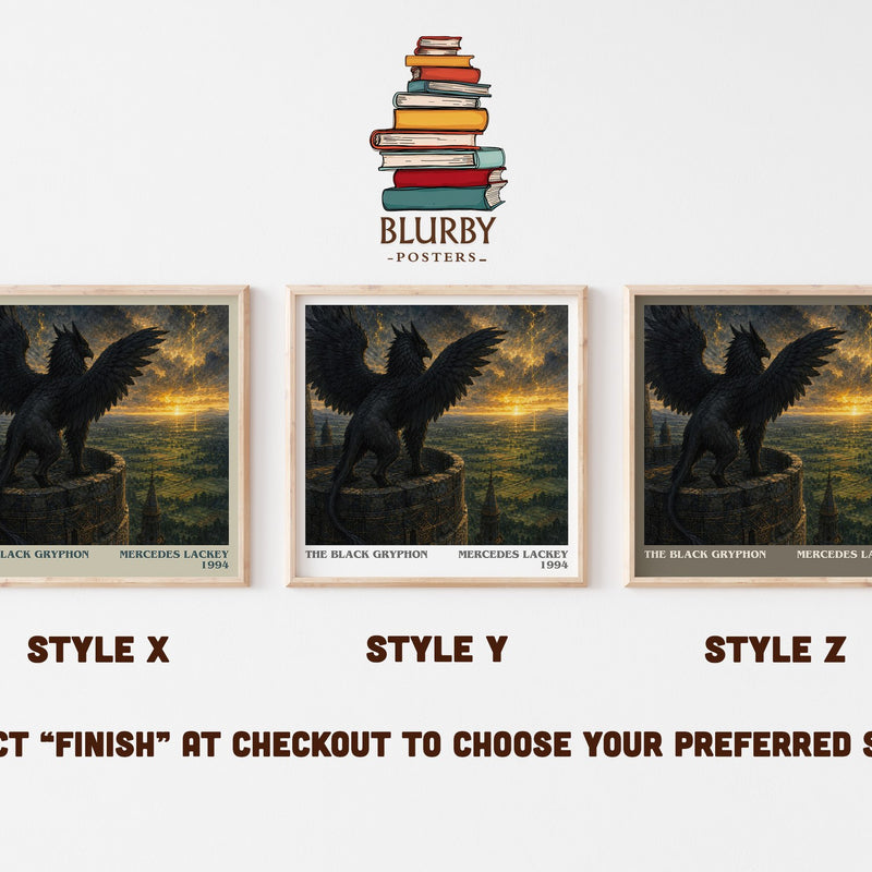 The Black Gryphon literary print in frame leaning in hallway – fantasy wall art