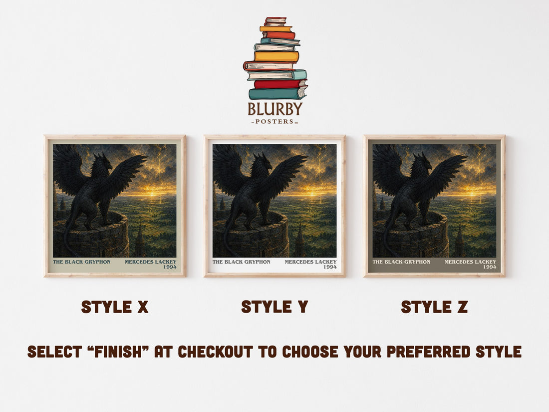 The Black Gryphon literary print in frame leaning in hallway – fantasy wall art (mockup)