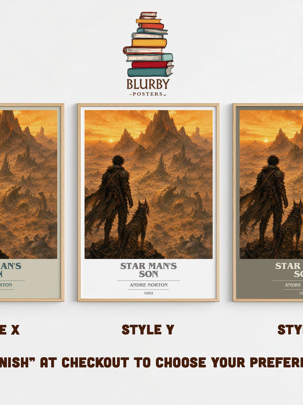 Star Man's Son book cover print in frame leaning in hallway – sci fi wall art