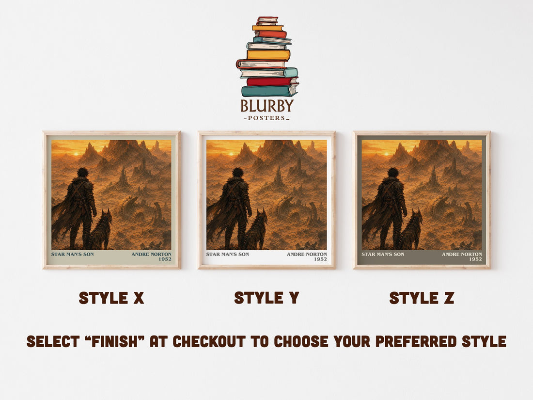 Star Man's Son literary print in frame leaning in hallway – sci fi wall art (mockup)