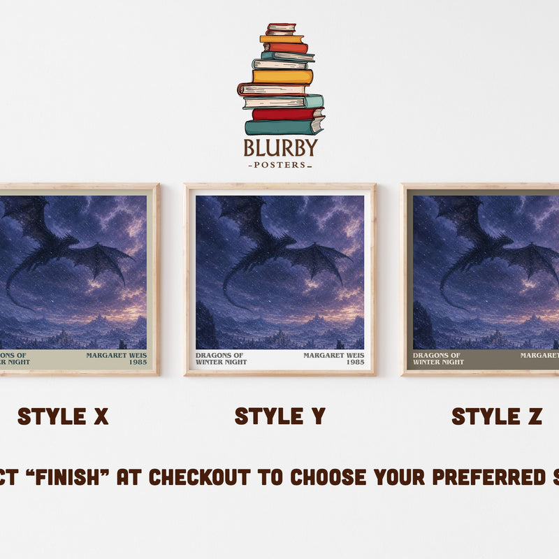 Dragons of Winter Night literary print in frame leaning in hallway – fantasy wall art