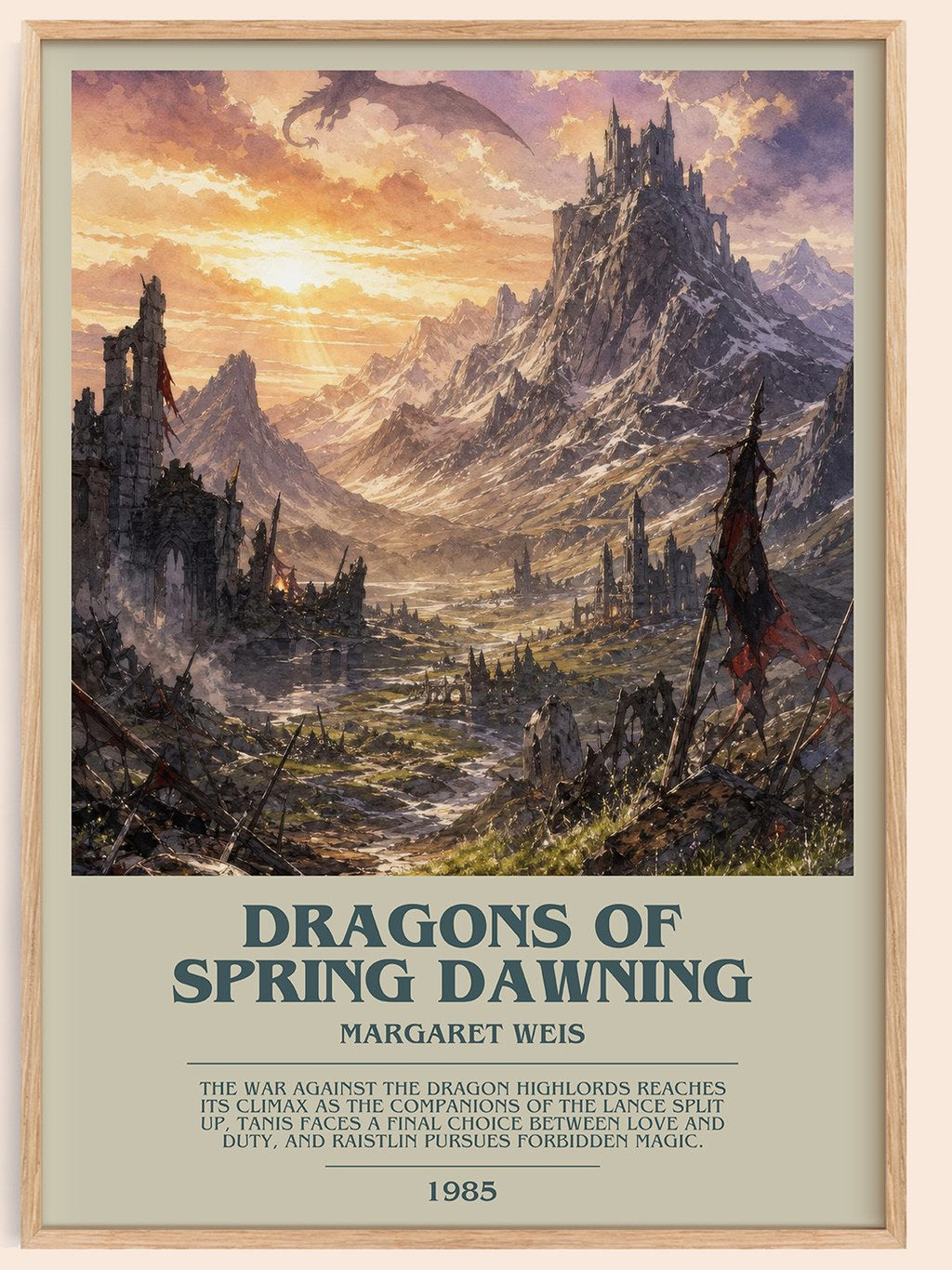 Dragons of Spring Dawning bookish book poster by Margaret Weis – framed literary art print