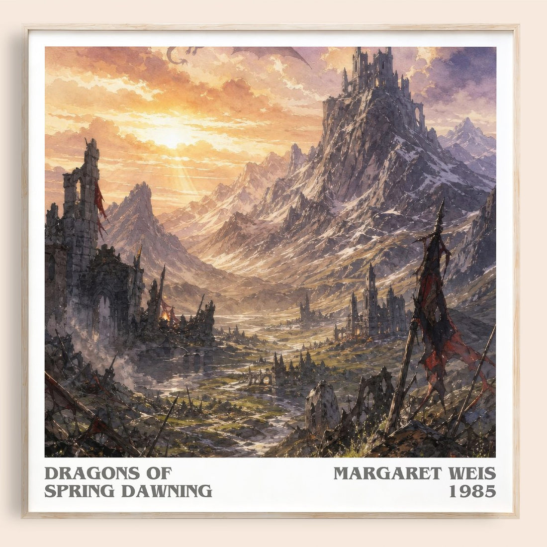 Dragons of Spring Dawning literary book poster by Margaret Weis – framed literary art print