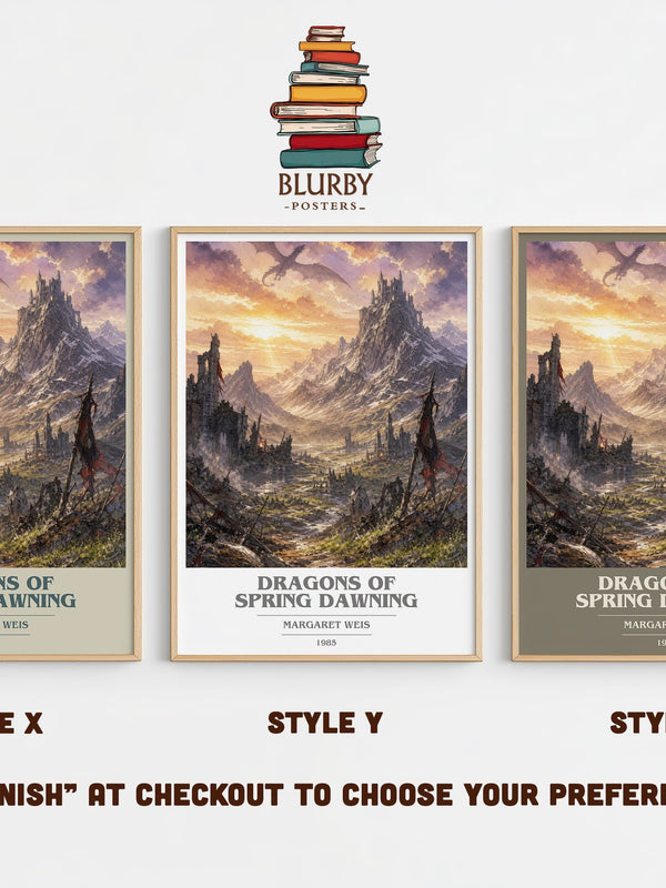 Dragons of Spring Dawning book cover print in frame leaning in hallway – fantasy wall art