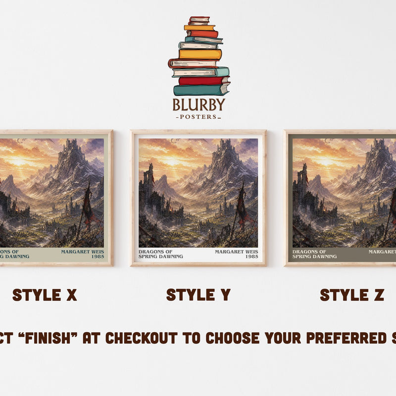 Dragons of Spring Dawning literary print in frame leaning in hallway – fantasy wall art