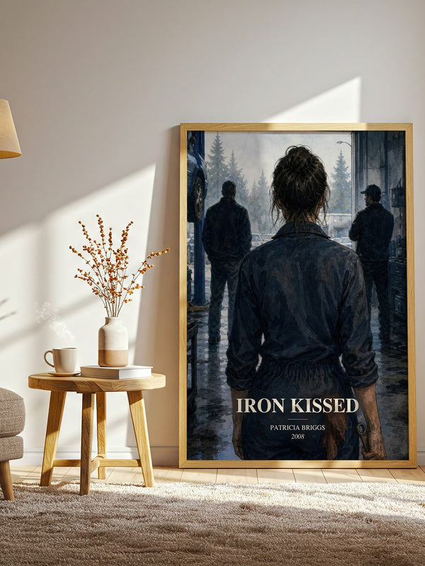 Iron Kissed watercolour print in frame leaning in hallway – fantasy wall art