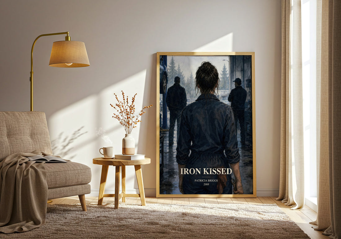 Iron Kissed watercolour print in frame leaning in hallway – fantasy wall art (mockup)