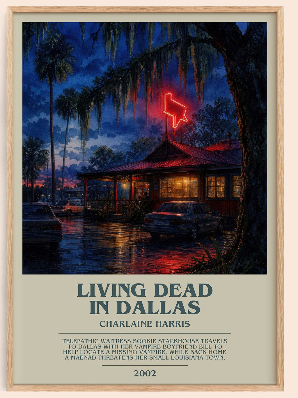 Living Dead in Dallas bookish book poster by Charlaine Harris – framed literary art print