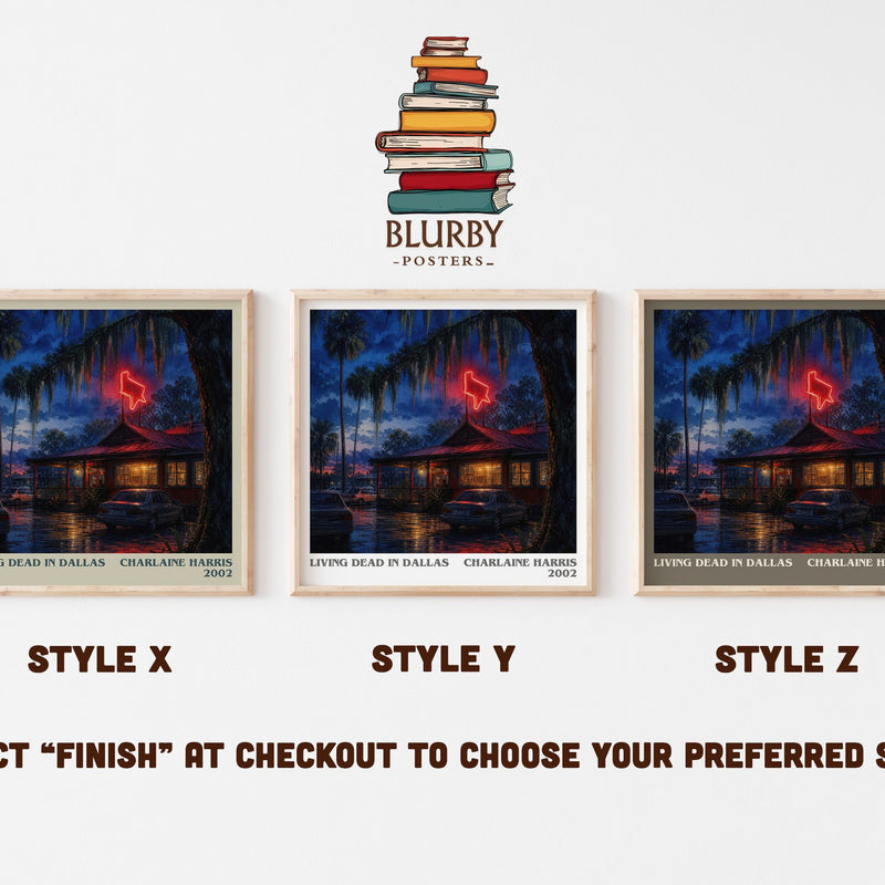 Living Dead in Dallas literary print in frame leaning in hallway – fantasy wall art