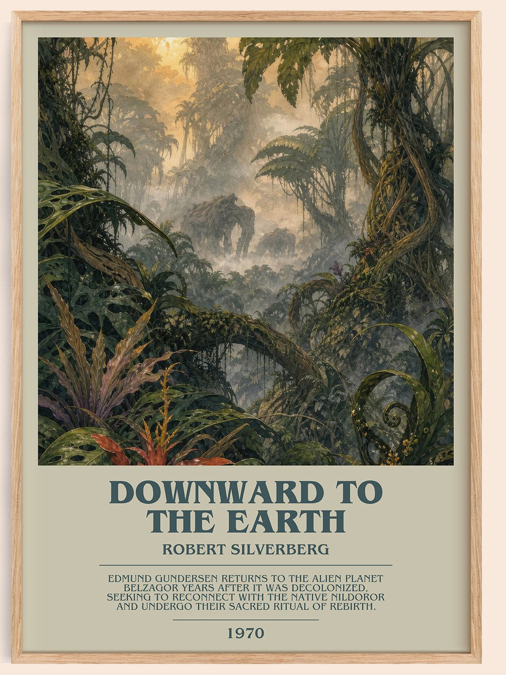 Downward to the Earth bookish book poster by Robert Silverberg – framed literary art print
