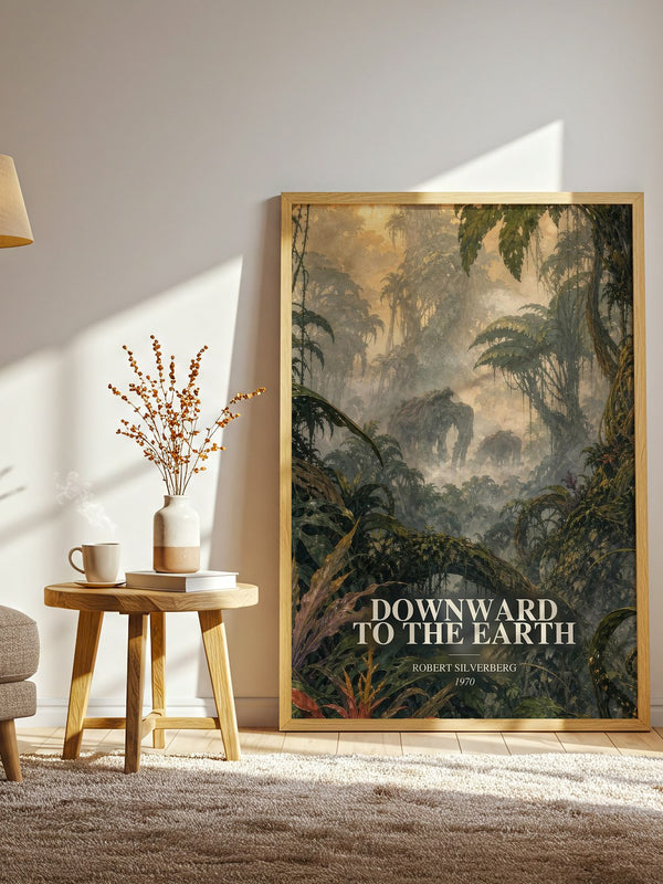 Downward to the Earth watercolour print in frame leaning in hallway – sci fi wall art