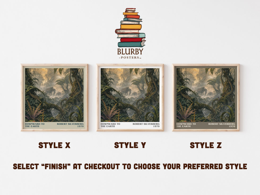Downward to the Earth literary print in frame leaning in hallway – sci fi wall art (mockup)