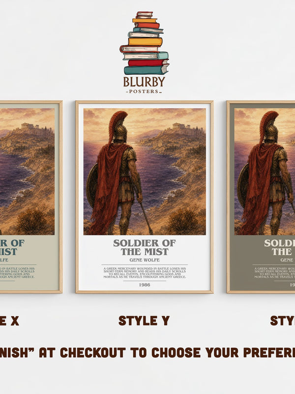 Soldier of the Mist bookish print in frame leaning in hallway – fantasy wall art