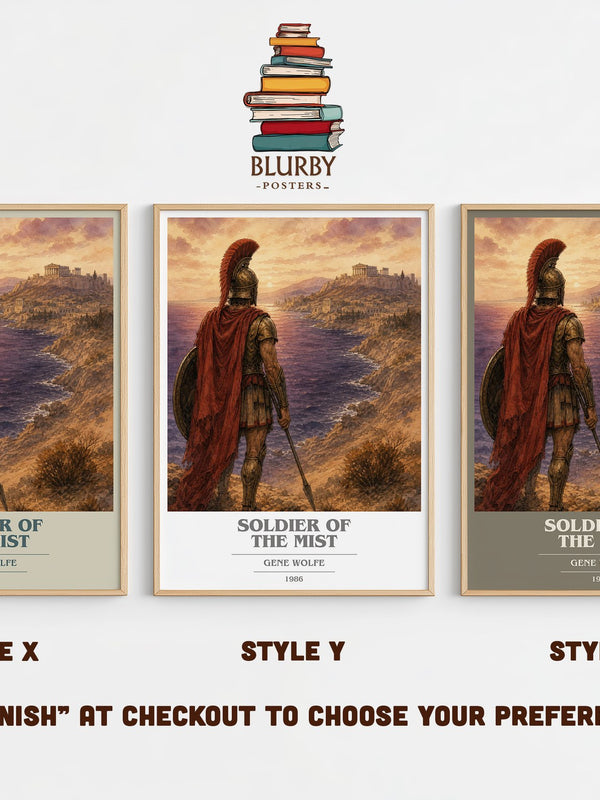 Soldier of the Mist book cover print in frame leaning in hallway – fantasy wall art