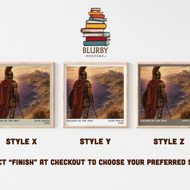 Soldier of the Mist literary print in frame leaning in hallway – fantasy wall art