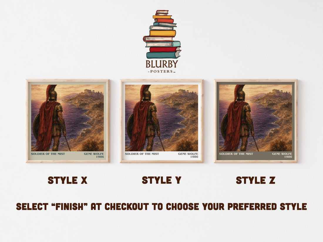 Soldier of the Mist literary print in frame leaning in hallway – fantasy wall art (mockup)