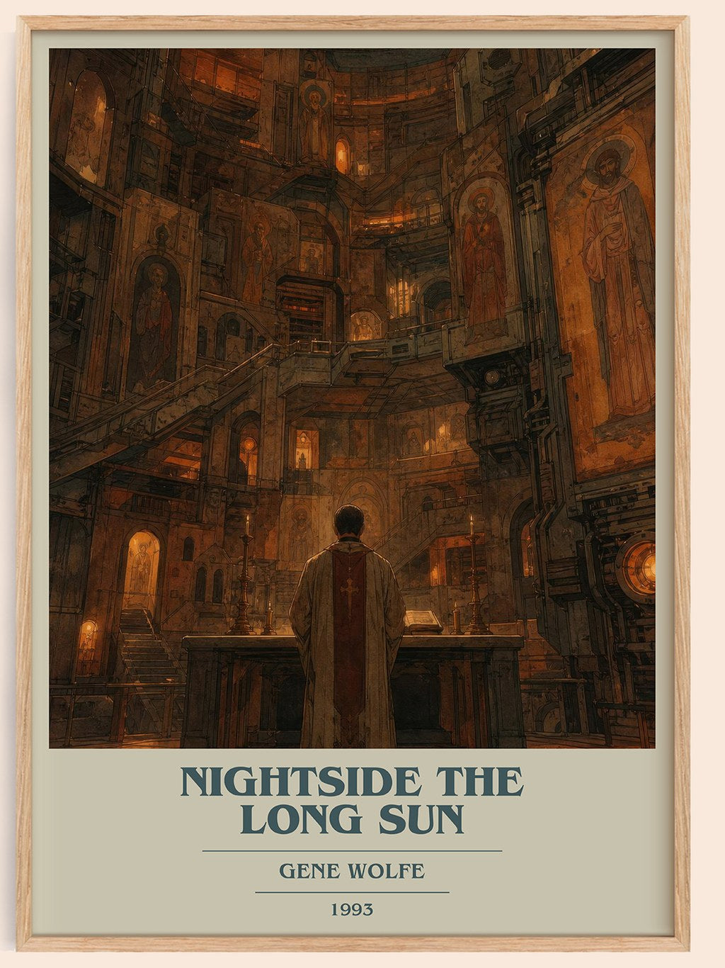 Nightside the Long Sun book cover book poster by Gene Wolfe – framed literary art print