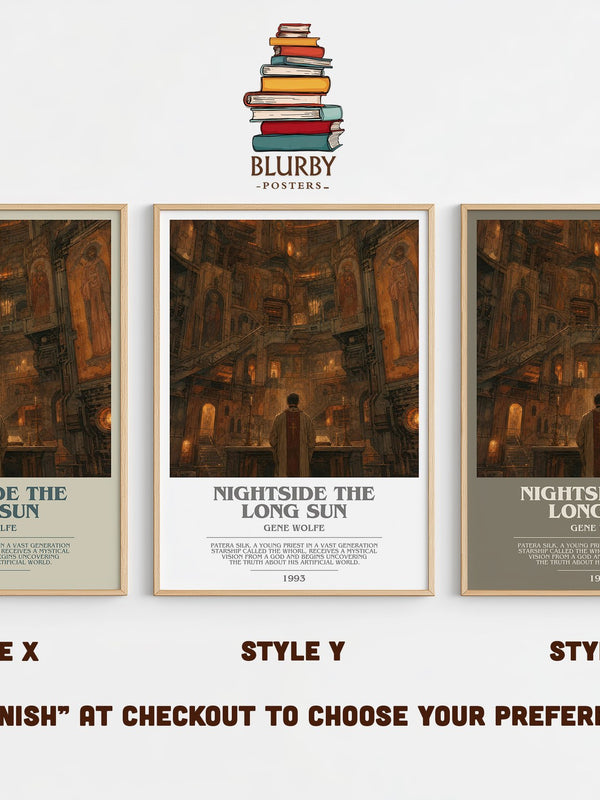 Nightside the Long Sun bookish print in frame leaning in hallway – sci fi wall art
