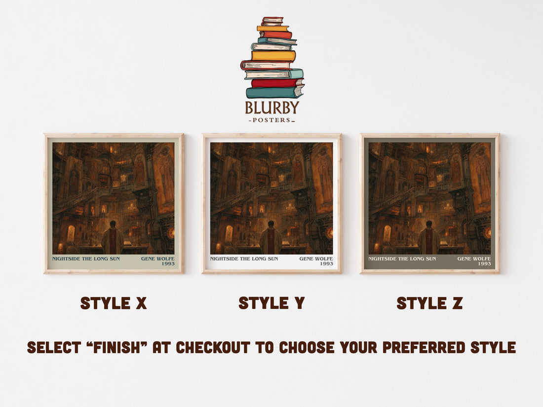 Nightside the Long Sun literary print in frame leaning in hallway – sci fi wall art (mockup)