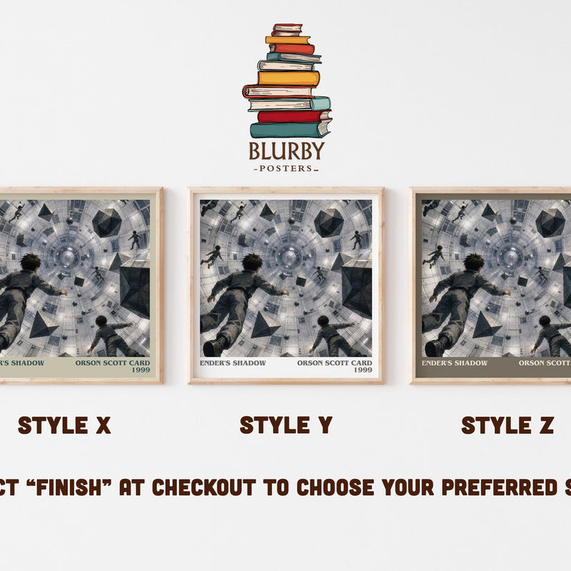 Ender's Shadow literary print in frame leaning in hallway – sci fi wall art