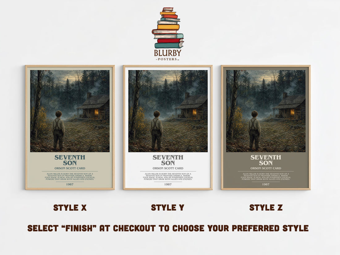 Seventh Son bookish print in frame leaning in hallway – fantasy wall art (mockup)