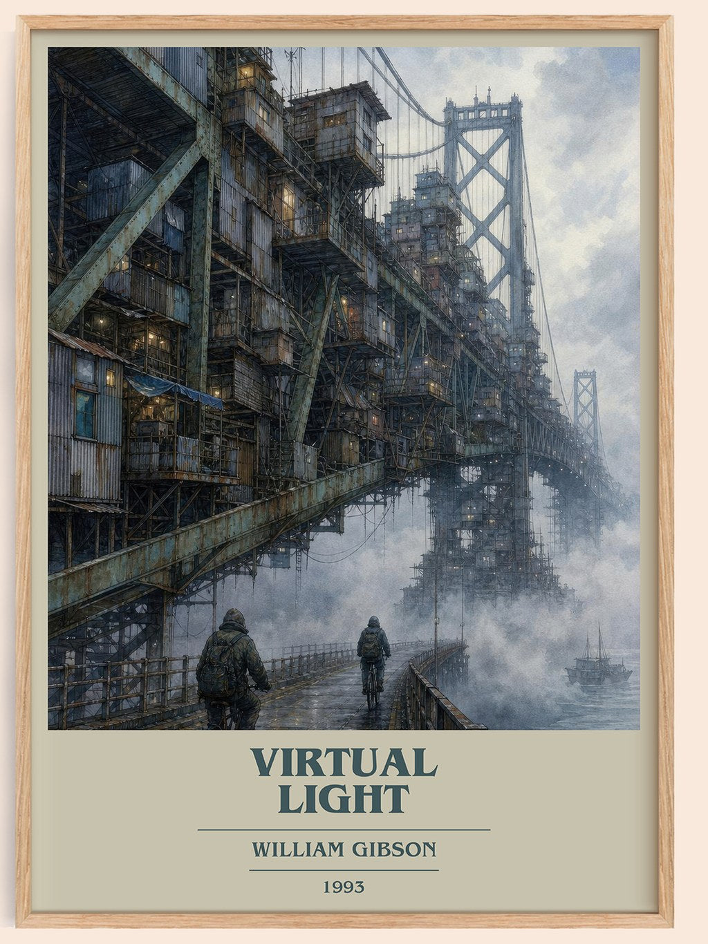 Virtual Light book cover book poster by William Gibson – framed literary art print