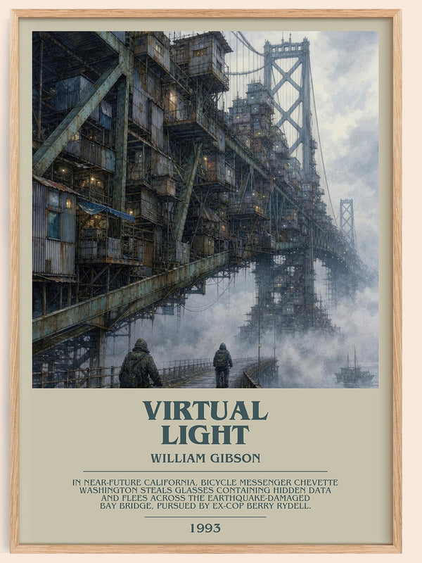 Virtual Light bookish book poster by William Gibson – framed literary art print