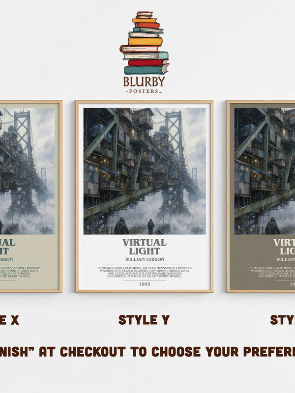 Virtual Light bookish print in frame leaning in hallway – sci fi wall art
