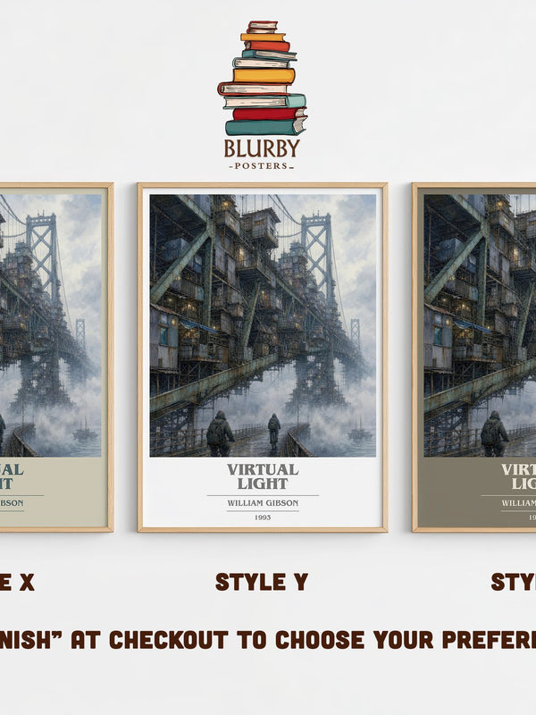 Virtual Light book cover print in frame leaning in hallway – sci fi wall art