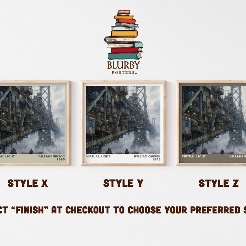 Virtual Light literary print in frame leaning in hallway – sci fi wall art