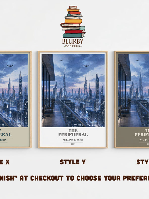 The Peripheral book cover print in frame leaning in hallway – sci fi wall art