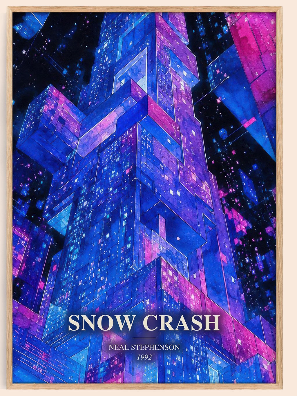 Snow Crash watercolour book poster by Neal Stephenson – framed literary art print