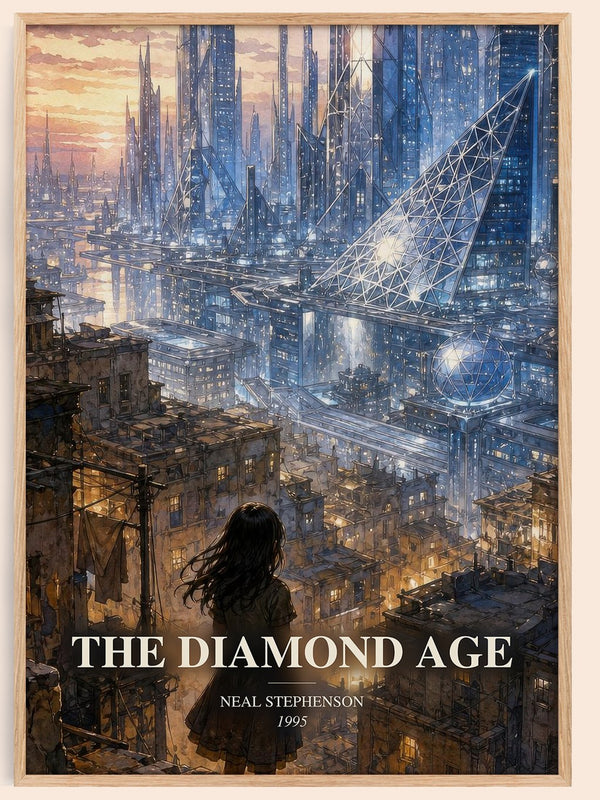 The Diamond Age watercolour book poster by Neal Stephenson – framed literary art print