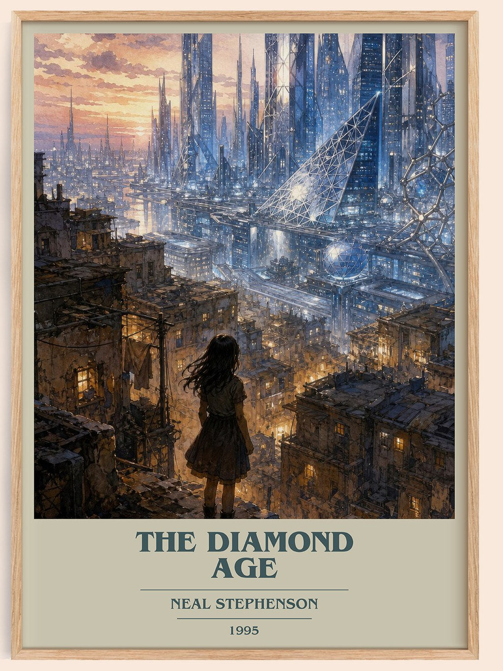 The Diamond Age book cover book poster by Neal Stephenson – framed literary art print