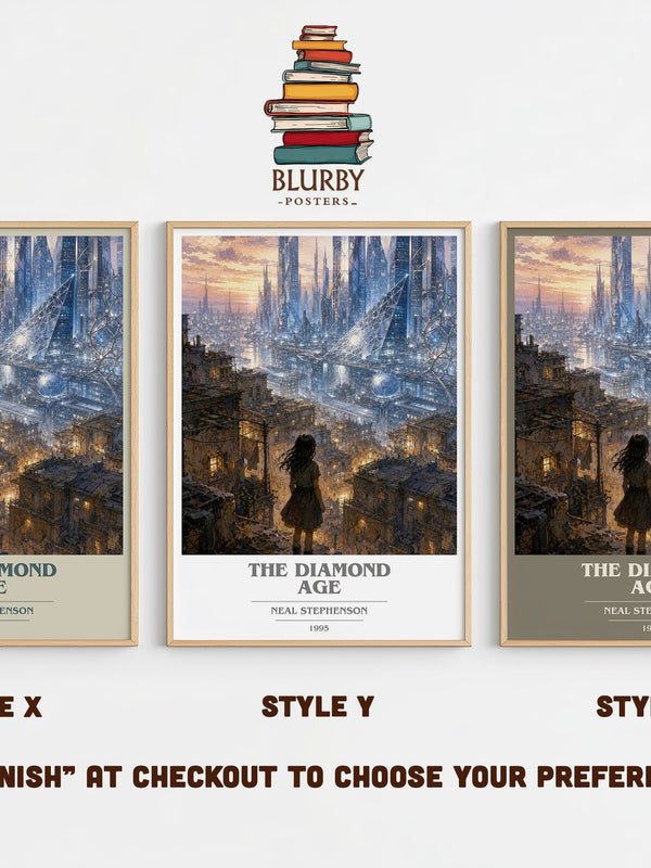 The Diamond Age book cover print in frame leaning in hallway – sci fi wall art
