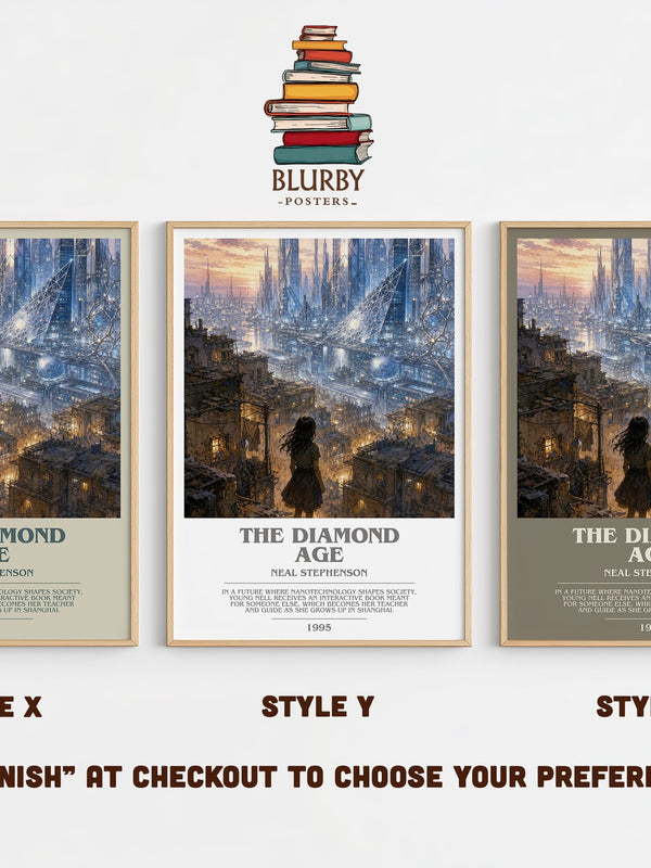 The Diamond Age bookish print in frame leaning in hallway – sci fi wall art