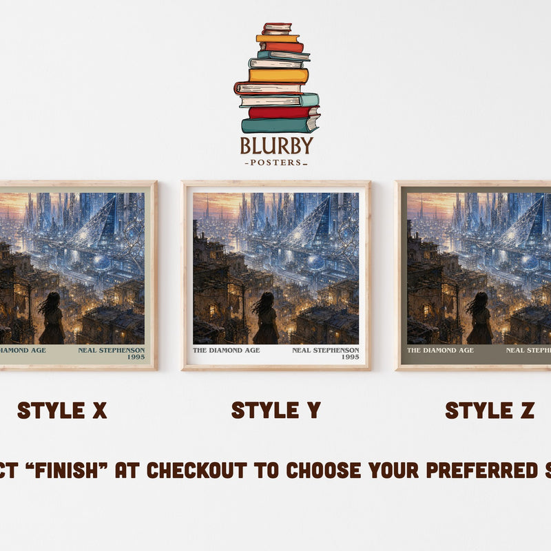 The Diamond Age literary print in frame leaning in hallway – sci fi wall art