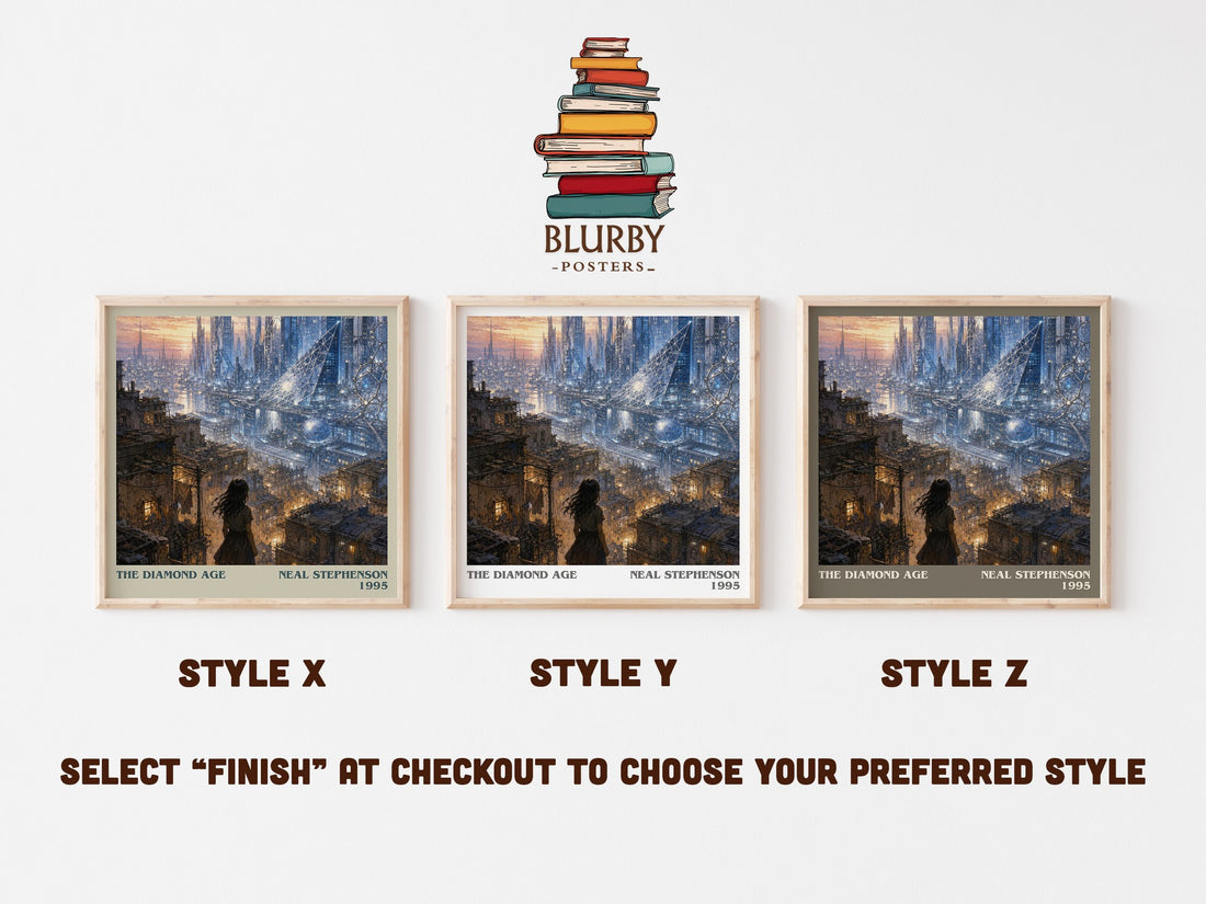 The Diamond Age literary print in frame leaning in hallway – sci fi wall art (mockup)