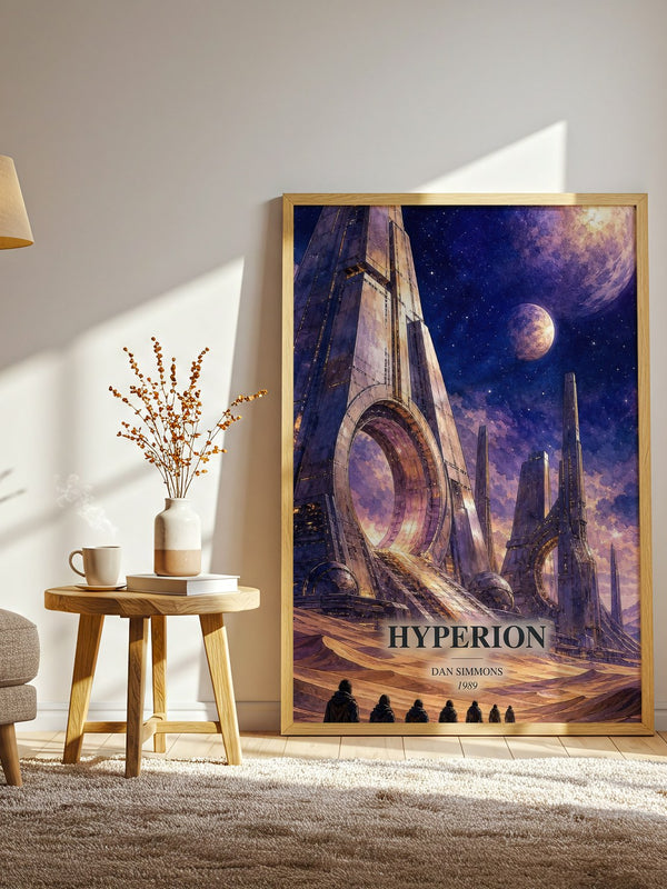 Hyperion watercolour print in frame leaning in hallway – sci fi wall art