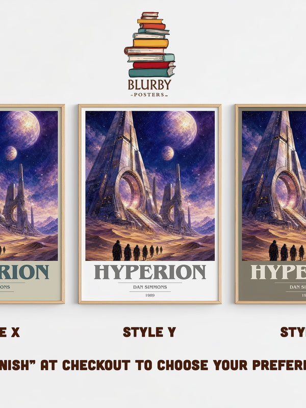 Hyperion book cover print in frame leaning in hallway – sci fi wall art