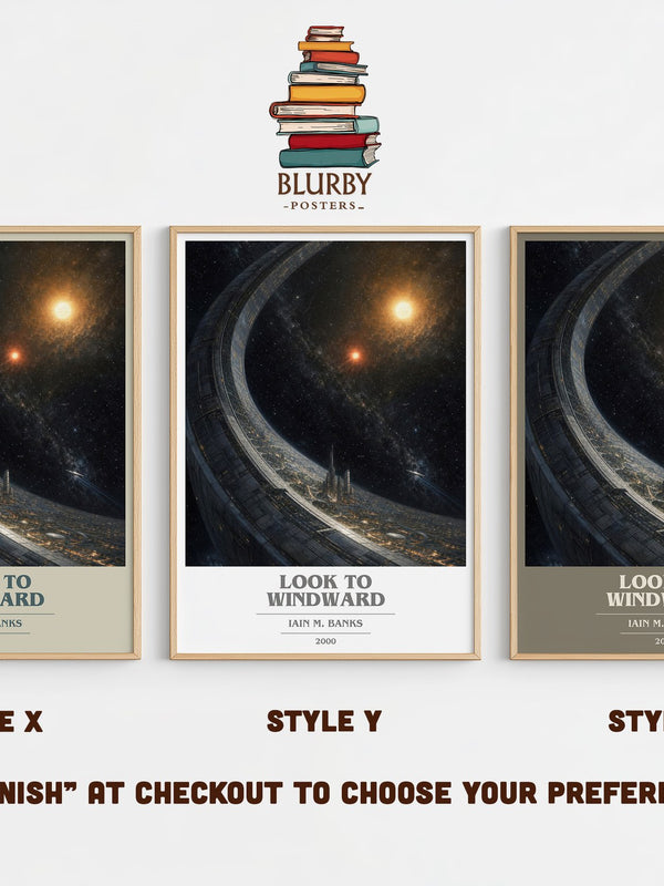 Look to Windward book cover print in frame leaning in hallway – sci fi wall art