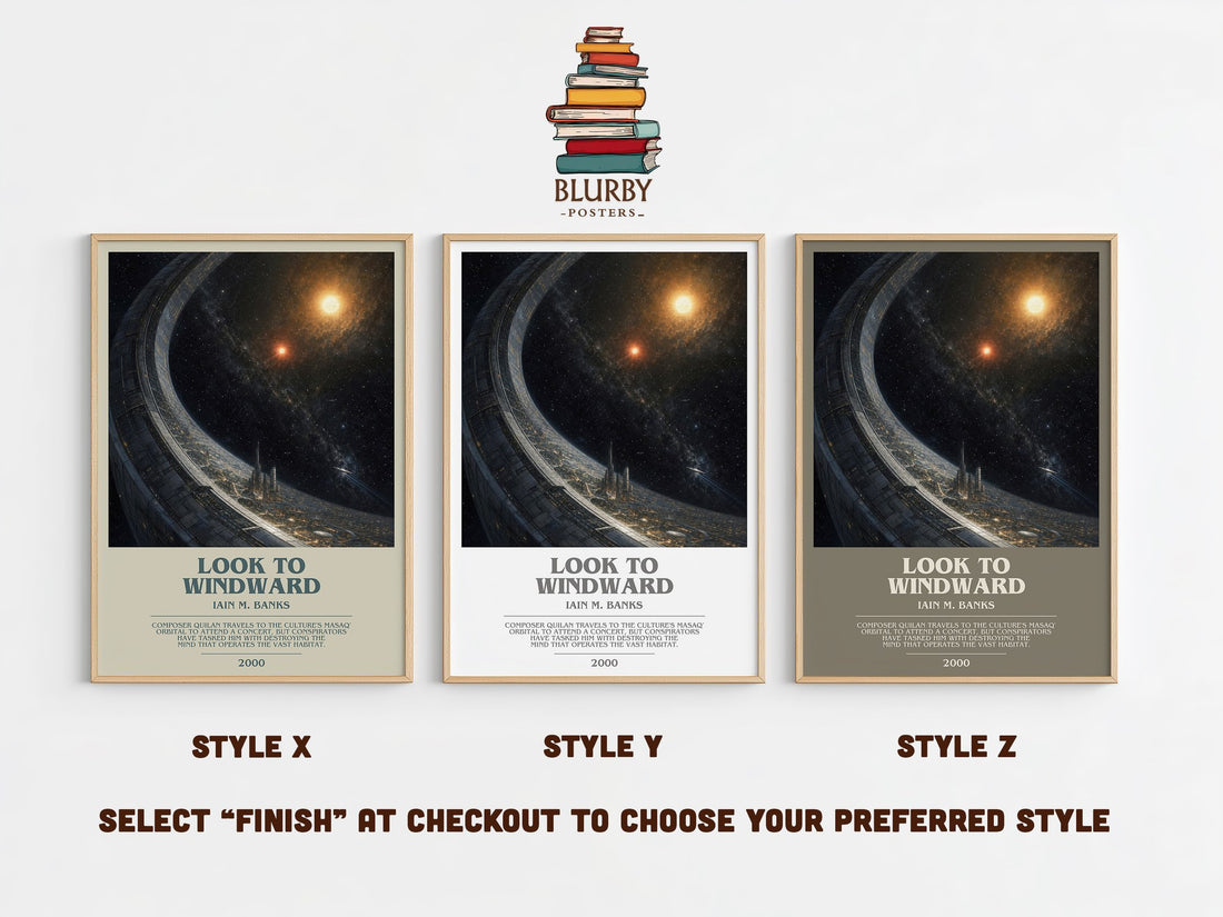 Look to Windward bookish print in frame leaning in hallway – sci fi wall art (mockup)