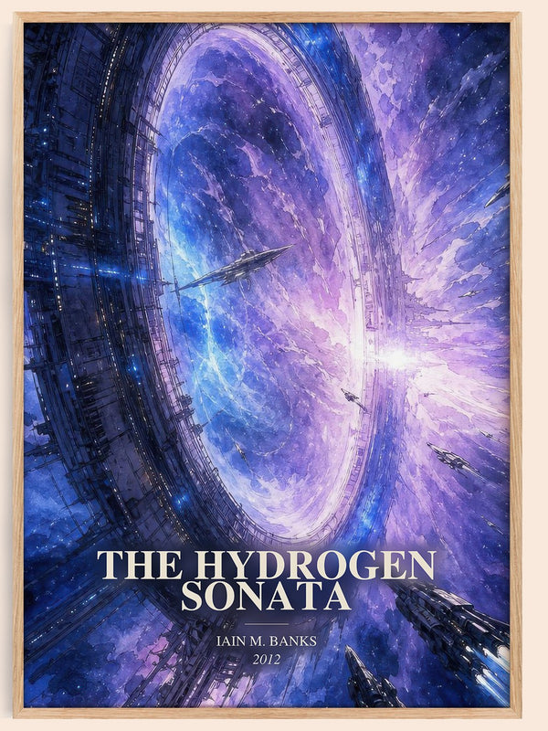The Hydrogen Sonata watercolour book poster by Iain M. Banks – framed literary art print