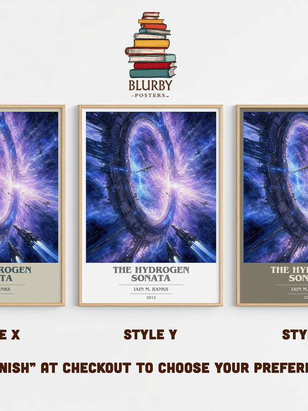 The Hydrogen Sonata book cover print in frame leaning in hallway – sci fi wall art