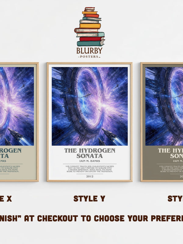 The Hydrogen Sonata bookish print in frame leaning in hallway – sci fi wall art