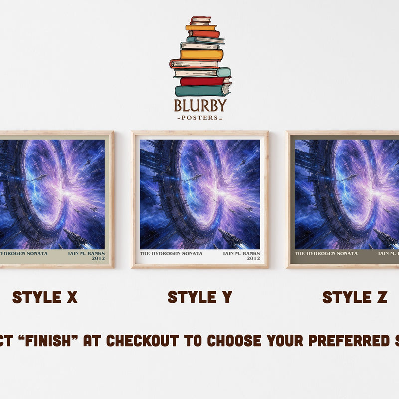 The Hydrogen Sonata literary print in frame leaning in hallway – sci fi wall art