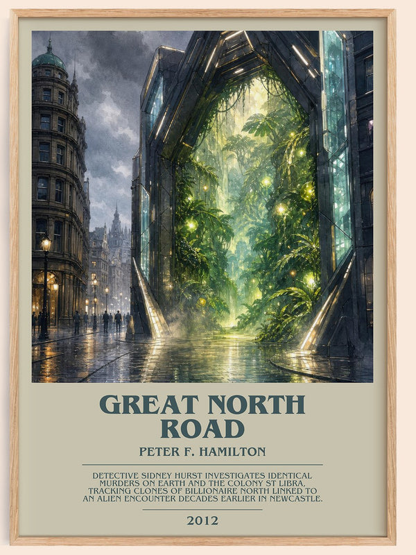 Great North Road bookish book poster by Peter F. Hamilton – framed literary art print