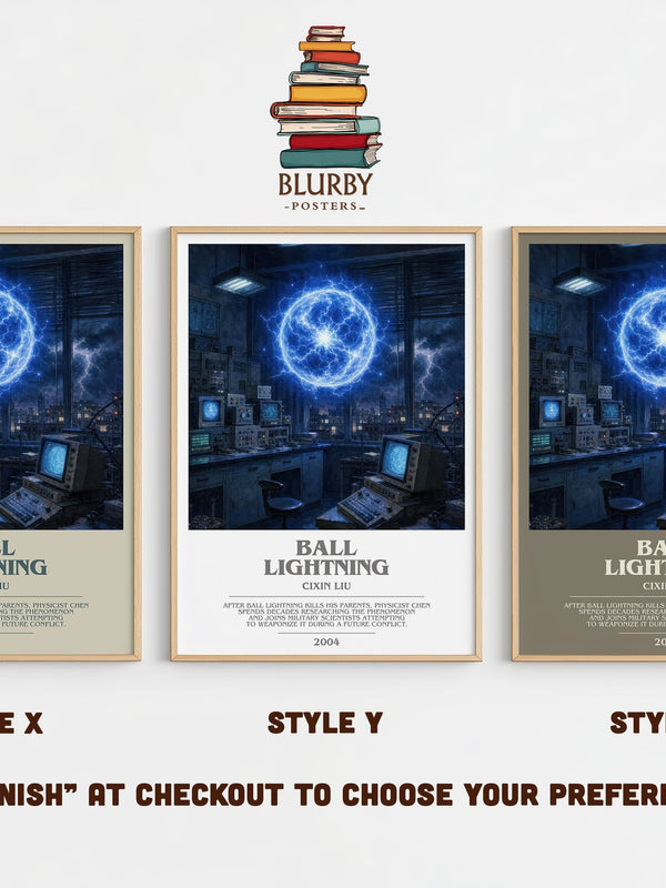 Ball Lightning bookish print in frame leaning in hallway – sci fi wall art
