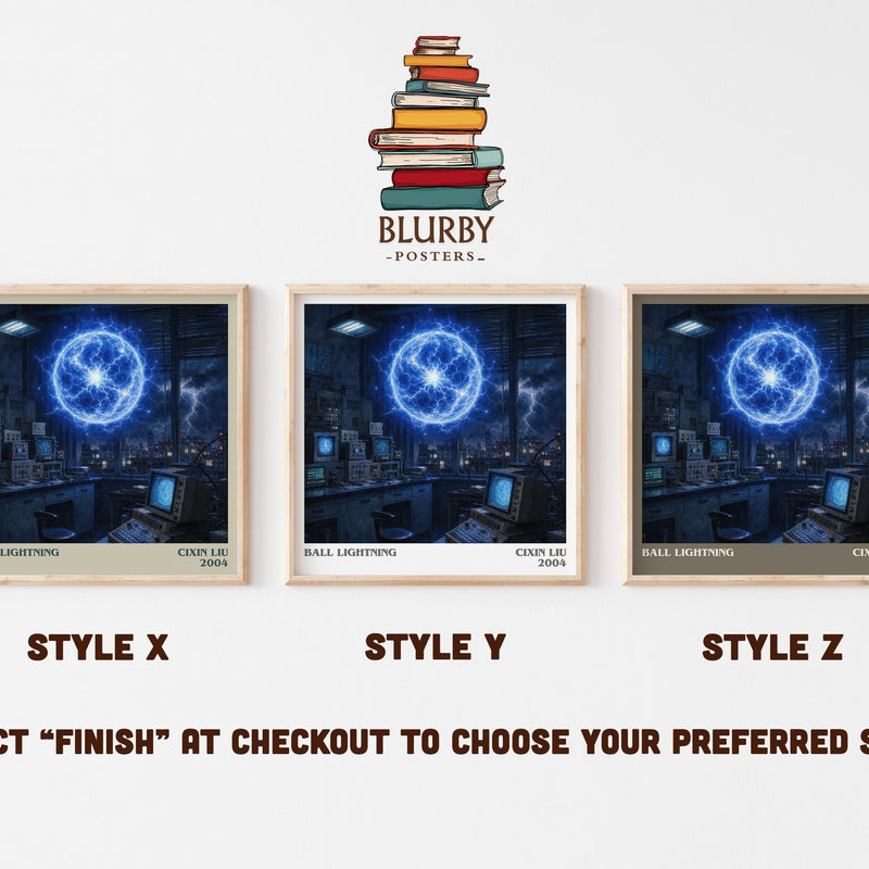Ball Lightning literary print in frame leaning in hallway – sci fi wall art